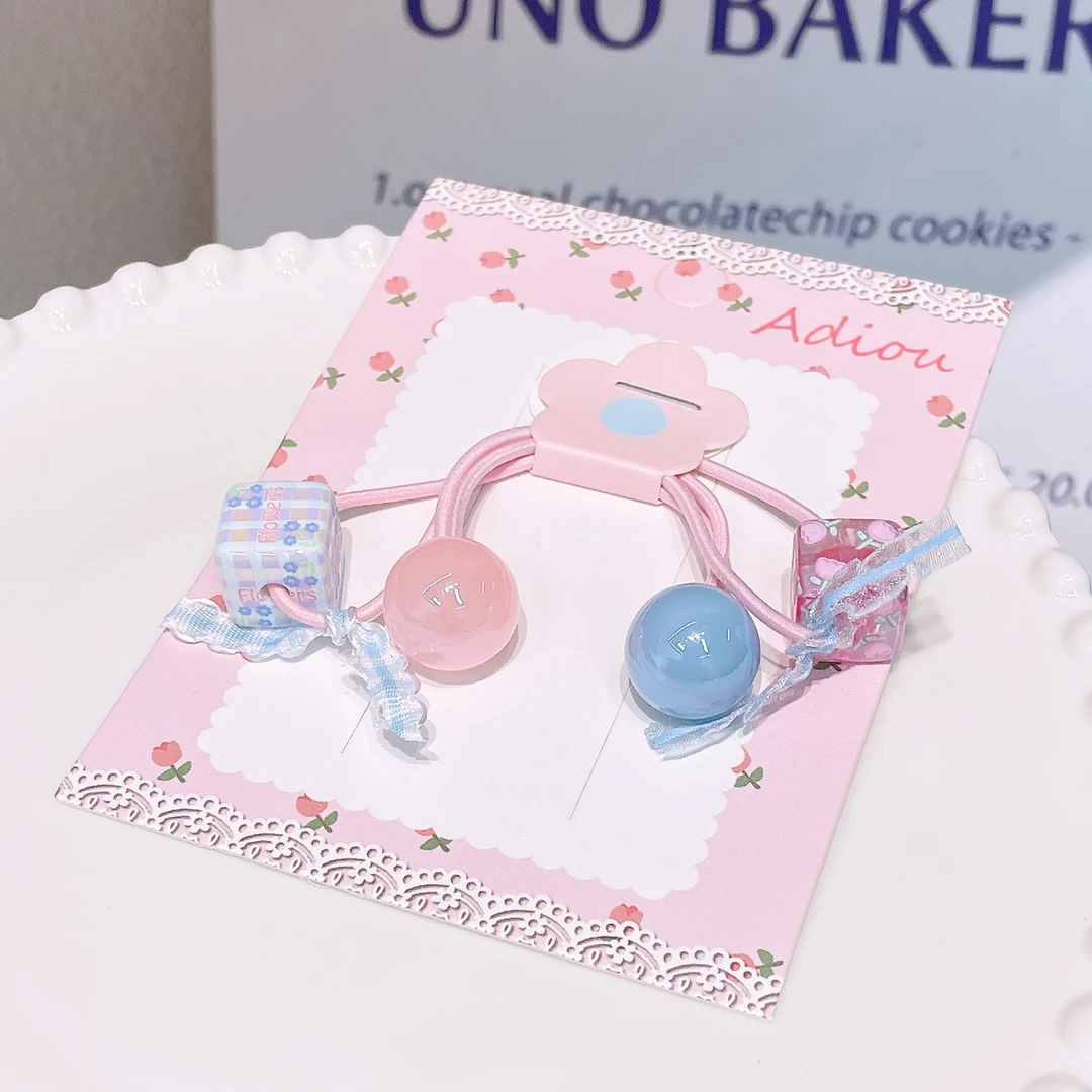 A-6538   ad 1对ab款方块蝴蝶结球球简约高马尾绕绕头绳     发圈