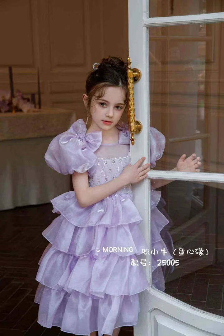 ［黄小七kids童装］淡紫色蛋糕高级礼服裙