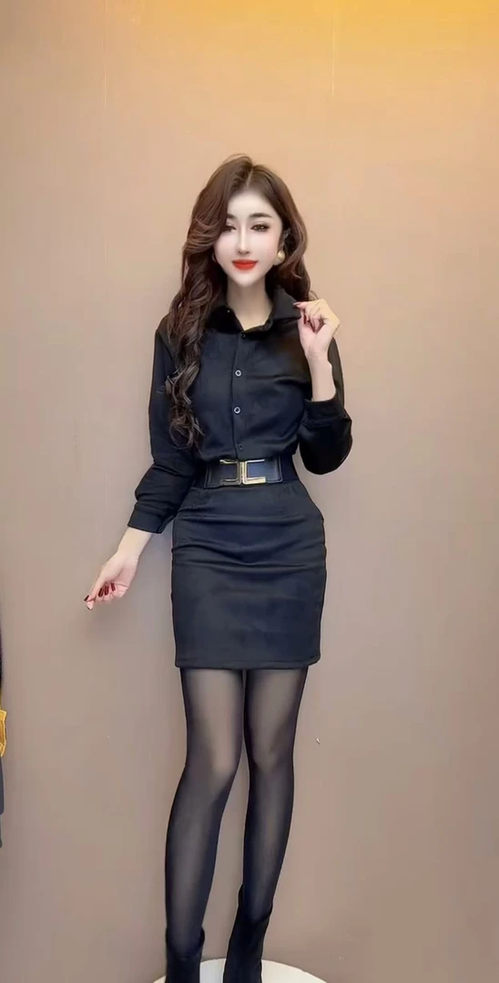 2025秋冬衬衫拼接连衣裙性感辣妹显瘦包臀裙Polo领收腰御姐辣妹风
