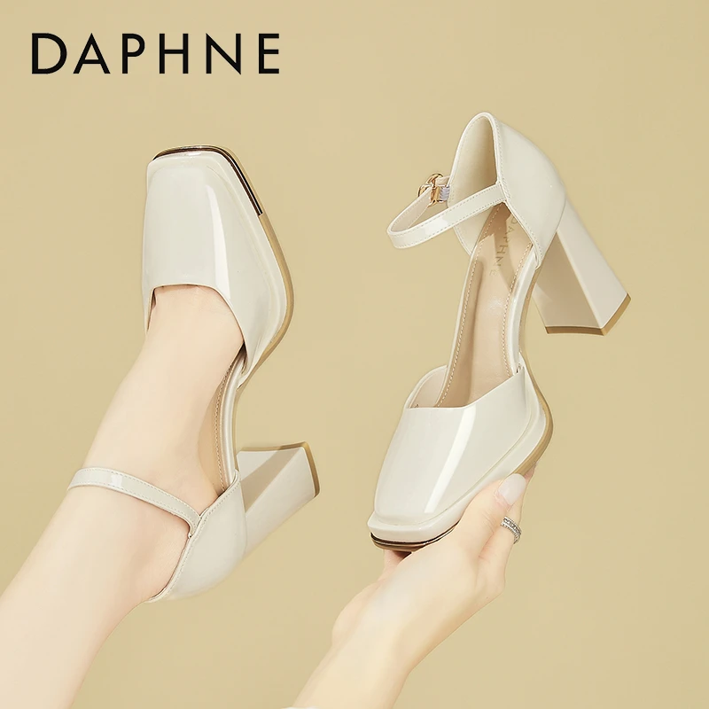 达芙妮白色高跟鞋女2025新款女鞋夏季不累脚玛丽珍鞋方头粗跟单鞋
