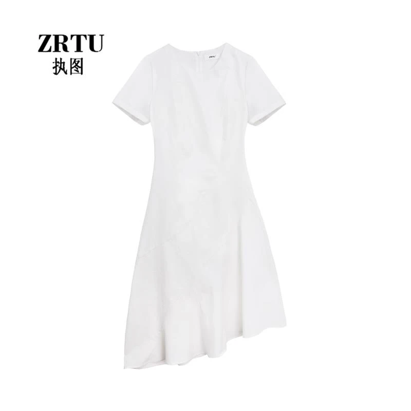 ZRTU/执图夏季新款收腰显瘦气质轻奢时尚不规则下摆连衣裙