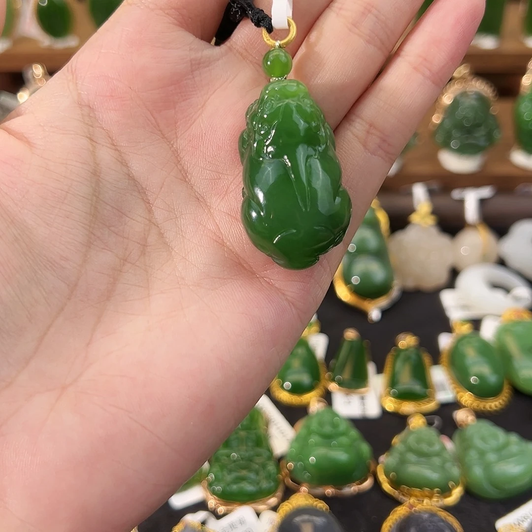 和田玉（碧玉）未镶嵌吊坠(不含链)阳绿貔貅36mm