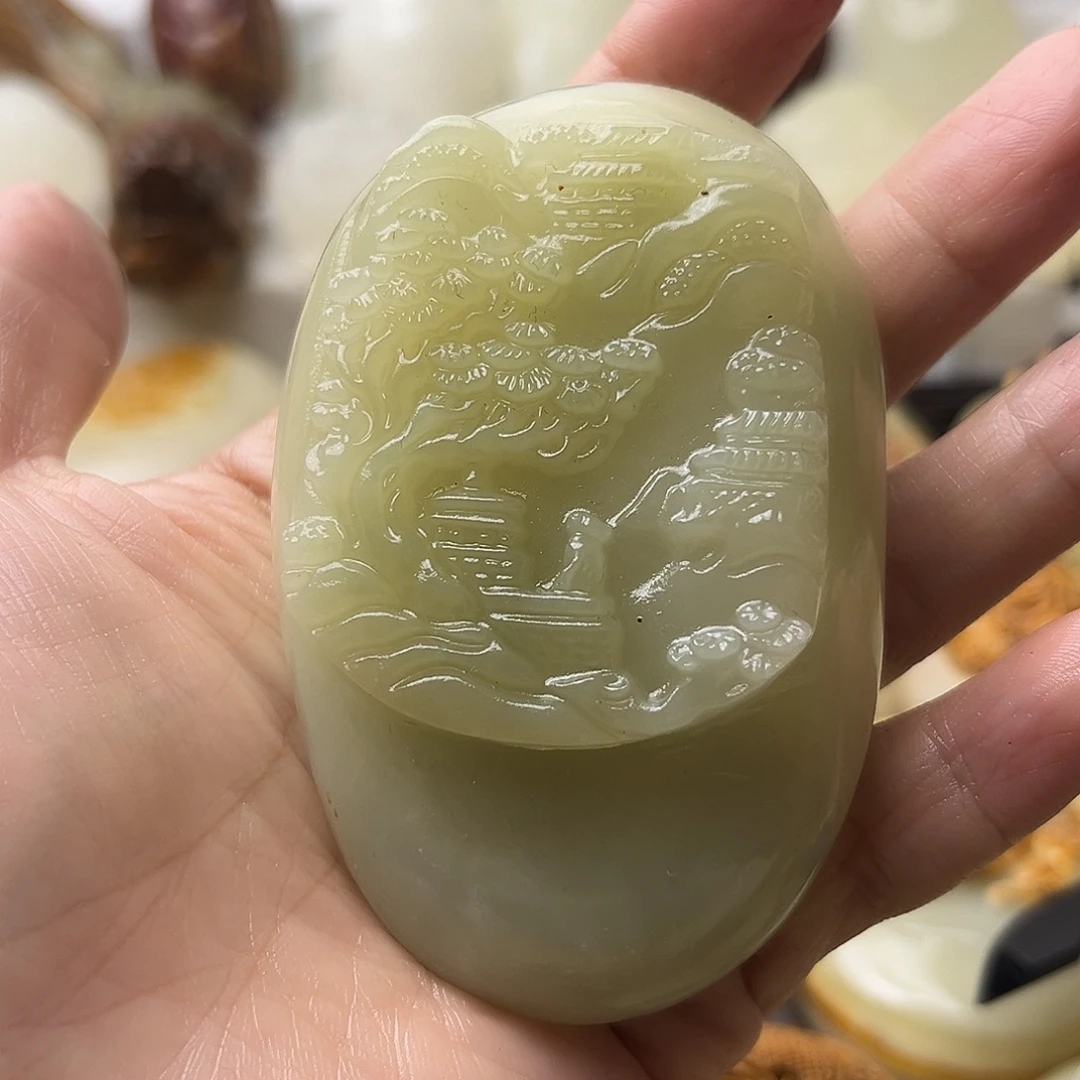 石材方解石手把摆件不退换山水