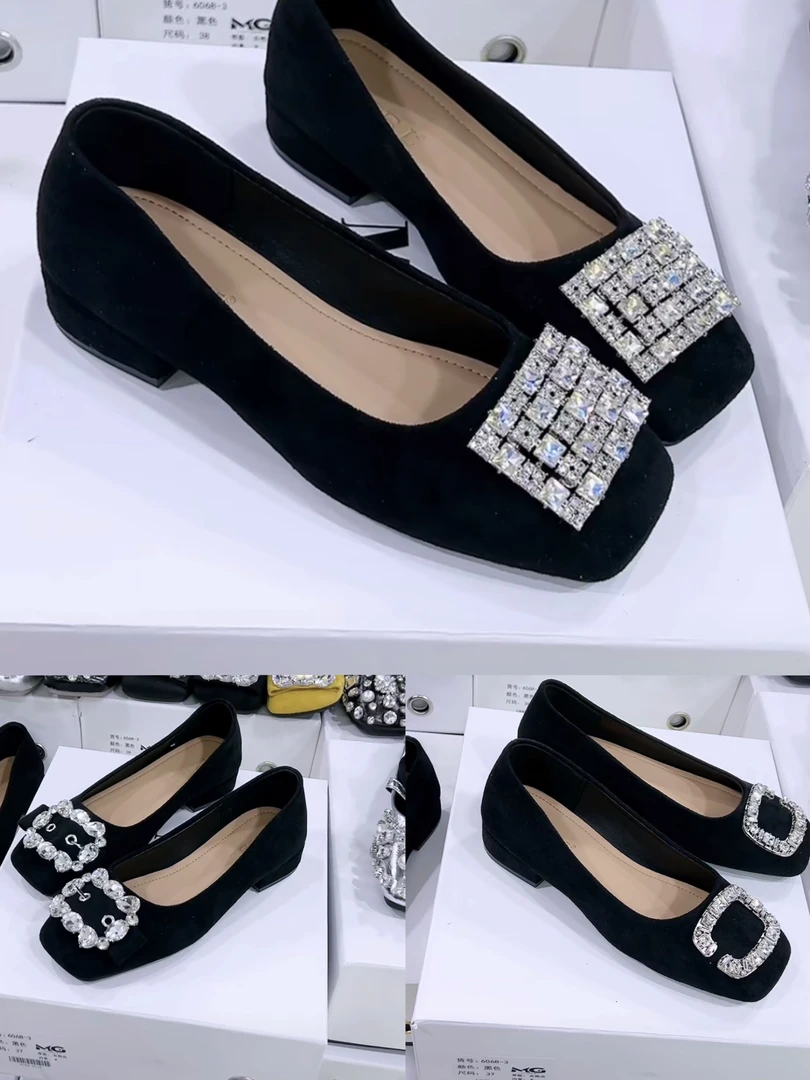 668-10/668-11/668-16/668-18/668-15水钻方头单鞋新款浅口绒面