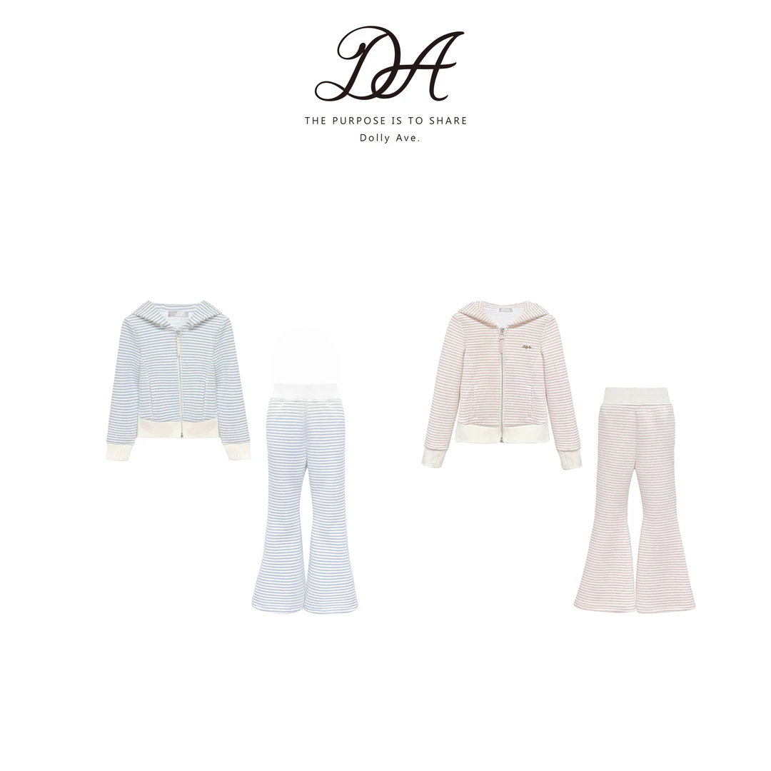 【现货】DollyAve 「少女系列」超好穿甜系条纹休闲秋冬运动风套装