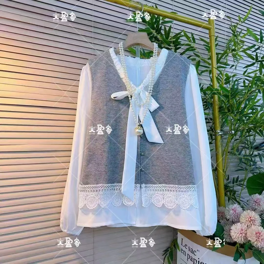 “Daying”896气质减龄款花边两件套（马甲+衬衫）