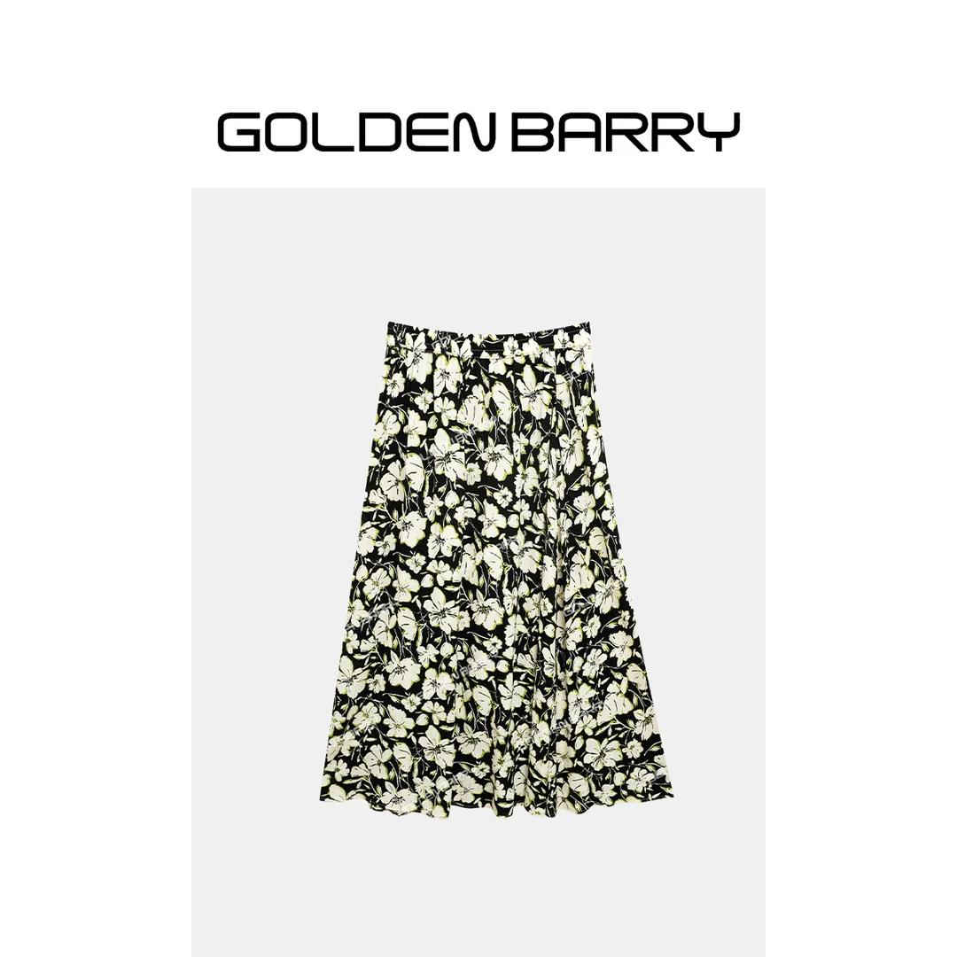 GOLDENBARRY|310205气质黑白碎花半身裙