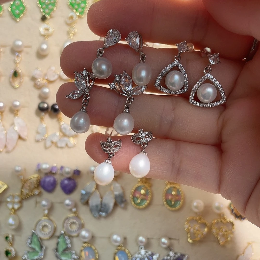 合金淡水珍珠耳饰