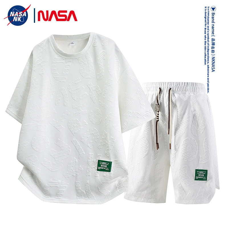 NASA联名夏装短裤短袖休闲套装男士夏季薄款宽松运动t恤两件套潮