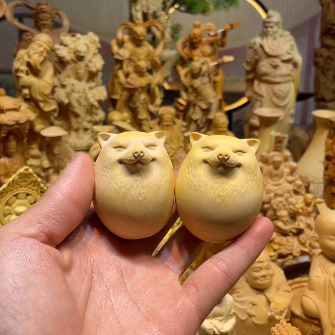 黄杨木黄杨木狗蛋一对瑕疵