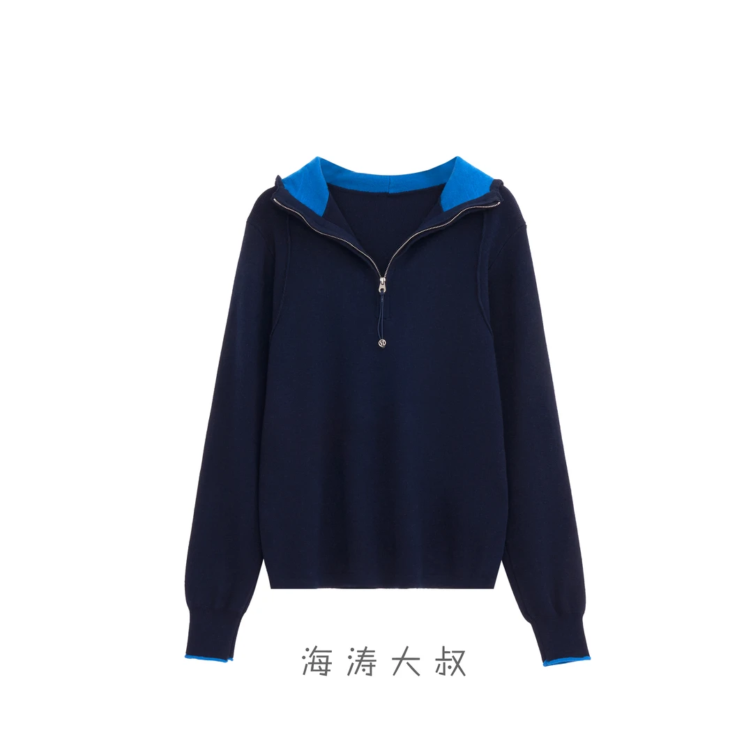 【海涛大叔】「城市部落」半拉链撞色休闲百搭连帽针织衫MJA697