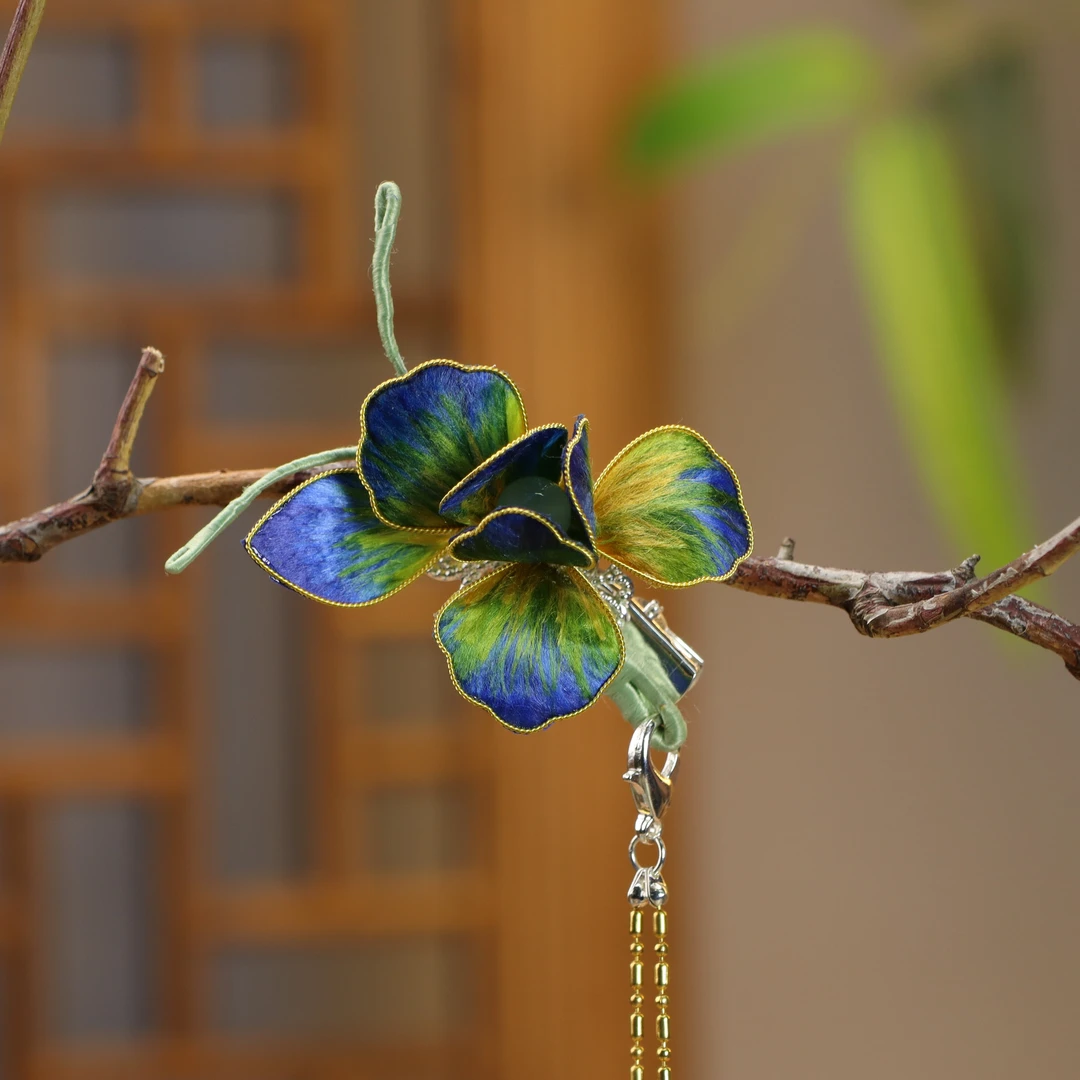 【只此青绿】非遗绒花鸢尾千里江山色发夹古风可爱日常百搭气质手工