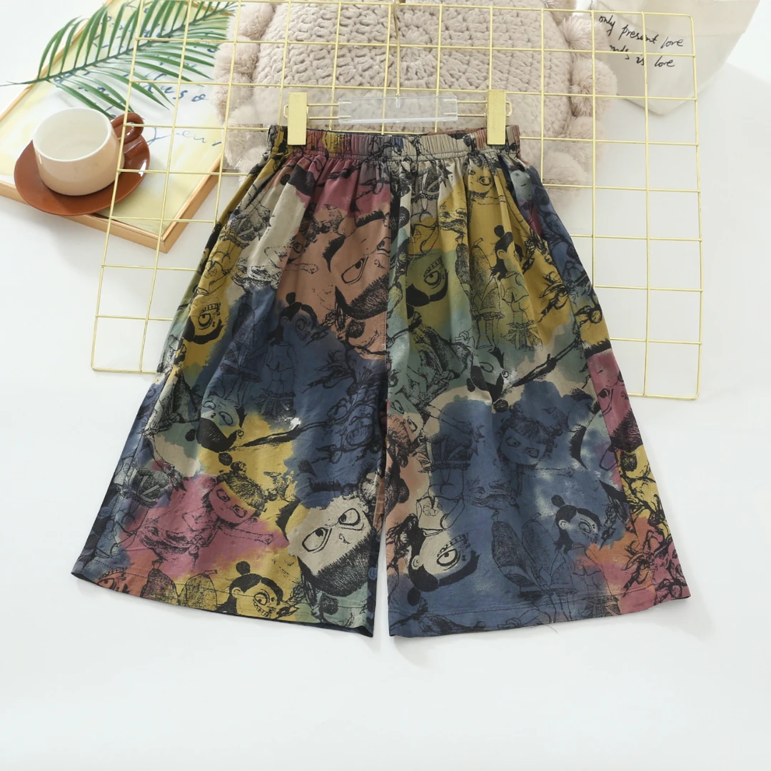 夏款中大童人造棉夏季薄款绵绸大短裤有口袋