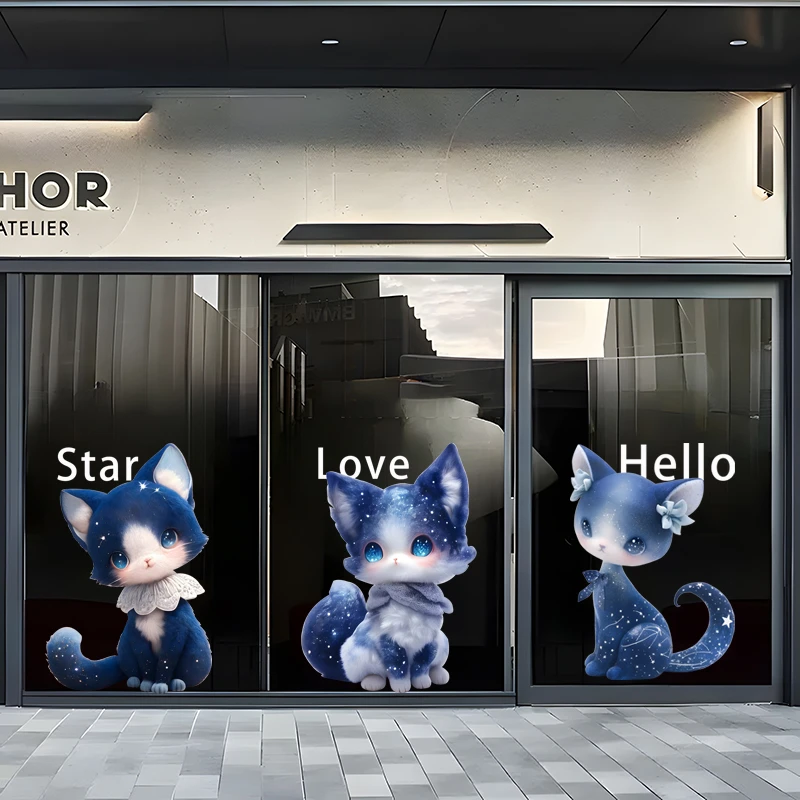 创意墙面贴纸可爱猫咪卡通静电玻璃贴商城店铺氛围装扮墙贴窗花贴