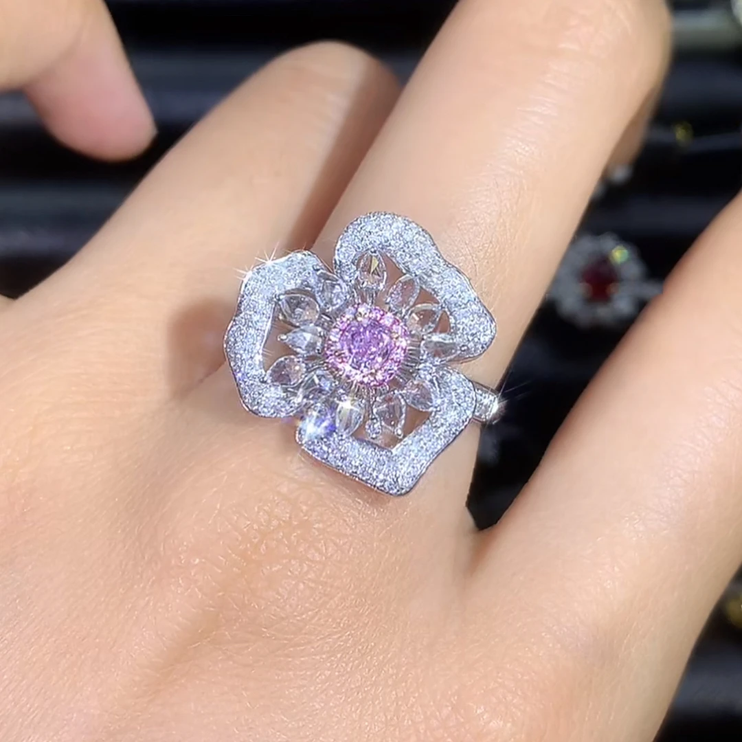 18k金天然粉钻设计款 GIA证书粉钻戒指