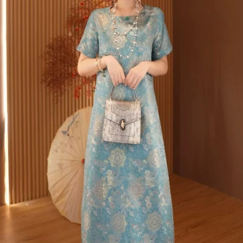 凤凰宝相|短袖新中式改良款双面穿女装中长款连衣裙2025B1712小宇