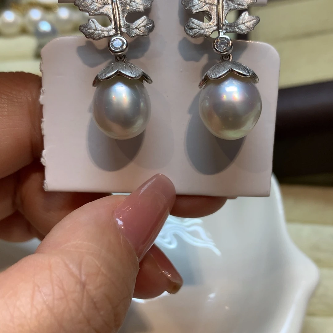 海水珍珠耳饰银S925镶嵌