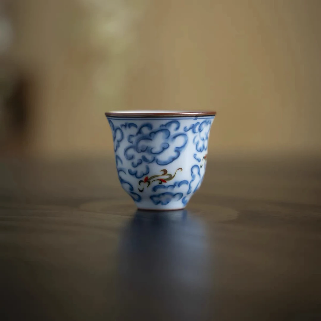 毋俗手绘祥云铃铛杯汝窑品茗杯主人杯