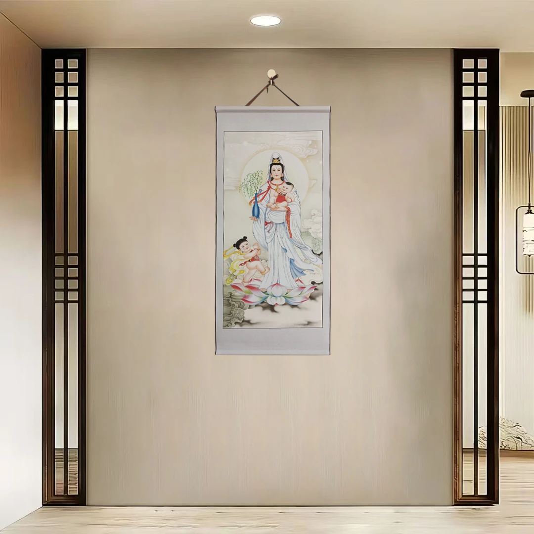 {40-98送子观音}}净尺寸40x85cm现代简约挂轴装饰画办公室家居装