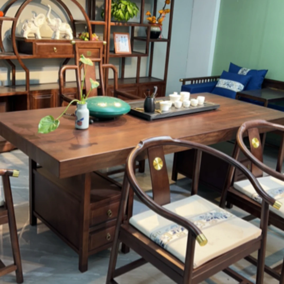 【乌金木】大板茶桌实木办公桌椅组合多功能家用书法桌