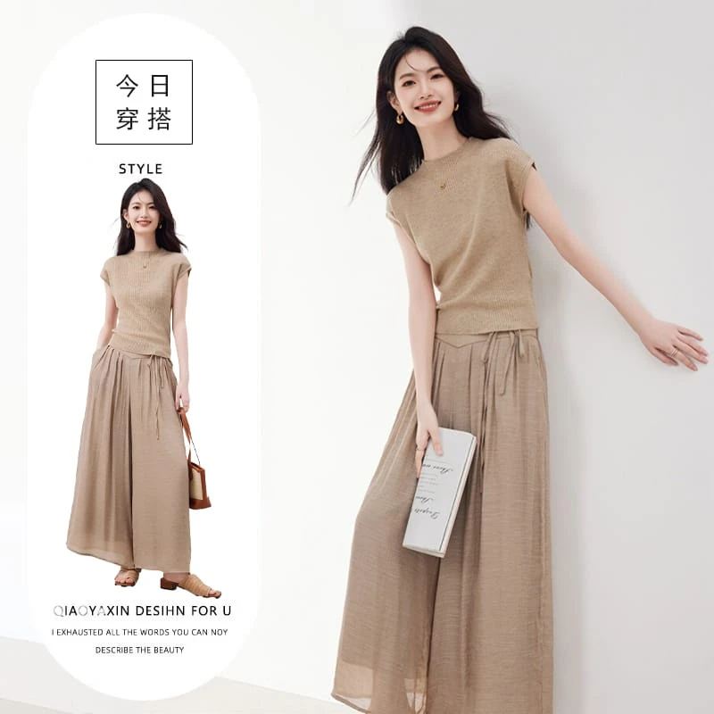 t恤阔腿裤两件套装裤女夏2025新款休闲气质高级感减龄时尚一整套