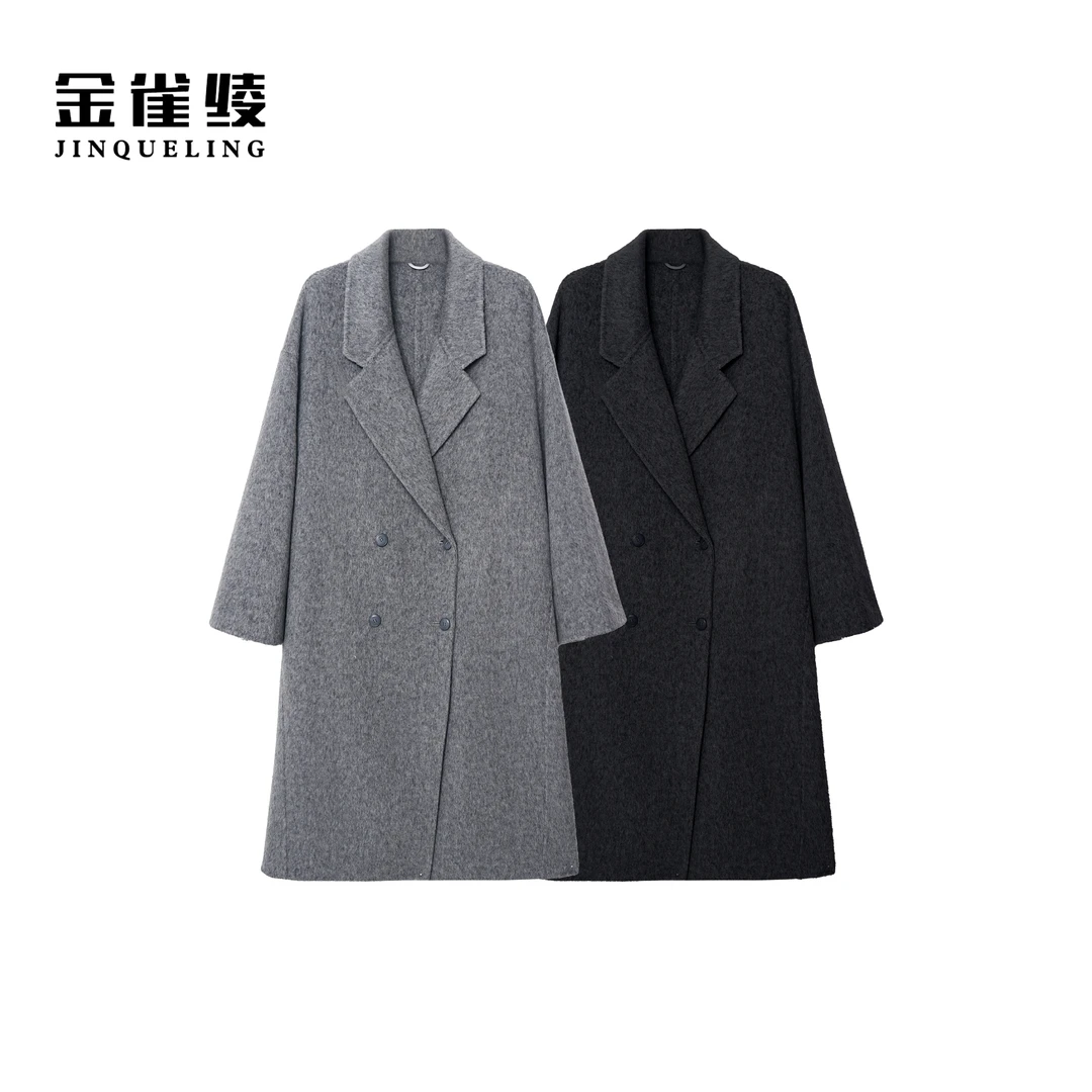 金雀绫【雪国恋人】法式中时尚加宽加大长款毛呢外套SZAK3MDM148