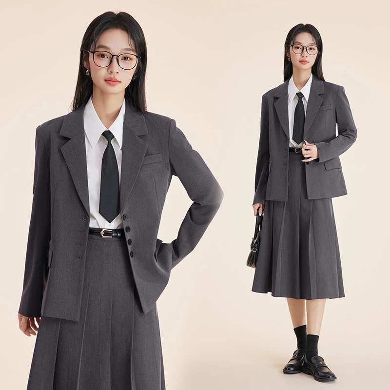 减龄学院风穿搭大学生通勤考公教资面试小个子西装半身裙职业套装