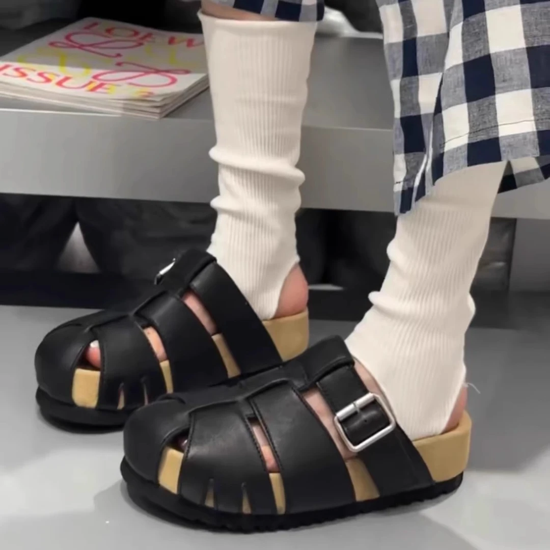 欧洲站女鞋2025年新款松糕厚底包头拖鞋女时尚百搭休闲勃肯鞋凉拖