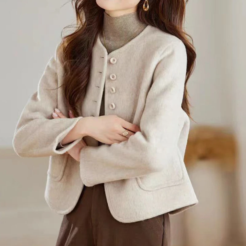 新款羊毛呢大衣女短长款2025秋冬季新款百搭高级感上衣双面羊绒呢