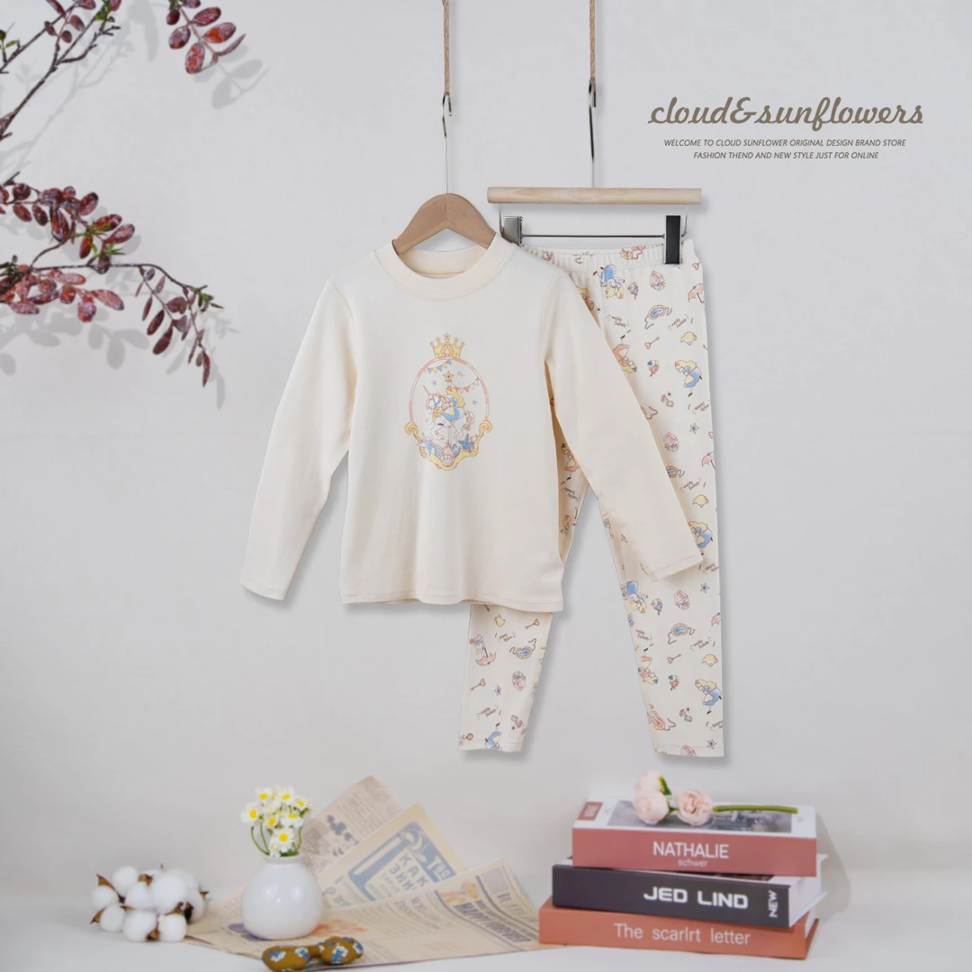 女童秋季圆领卡通精致女孩独角兽家居服套装2075