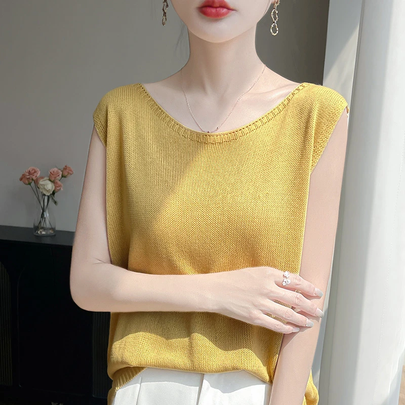 松弛慵懒风针织吊带女夏季外穿宽松宽肩无袖叠穿内搭打底坎肩