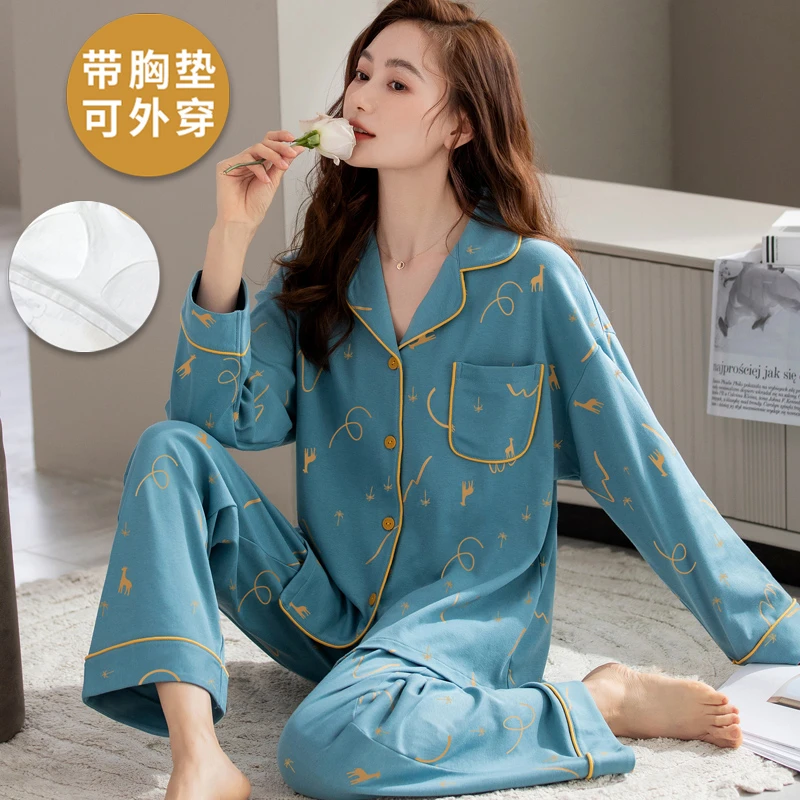 睡衣女春秋款棉质长袖2025年新款秋冬大码薄款宽松开衫春夏家居服