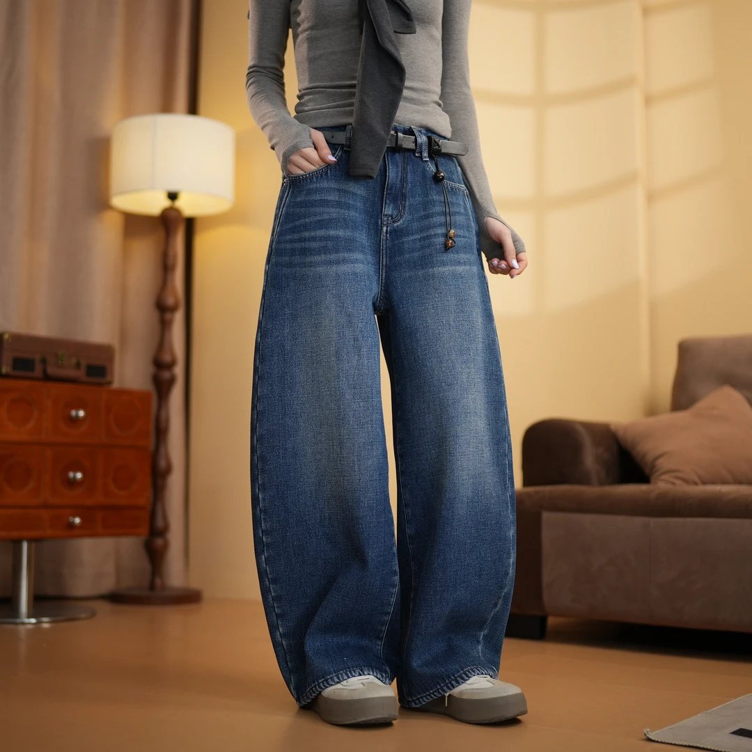 秋冬加厚加绒25836弯刀裤哈伦显瘦百搭女士牛仔高腰宽松高腰长裤