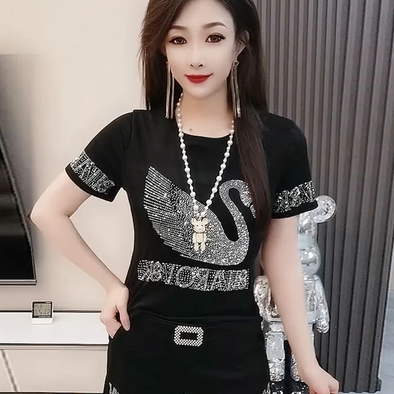 夏季新款重工短袖显瘦气质洋气时尚短袖T恤女士百搭半袖减龄上衣