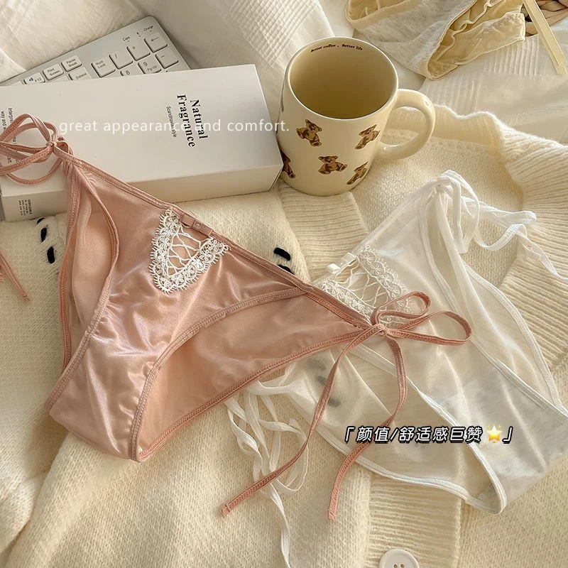 性感纯欲少女风系带内裤女士新款无痕网纱薄款低腰绑带三角裤