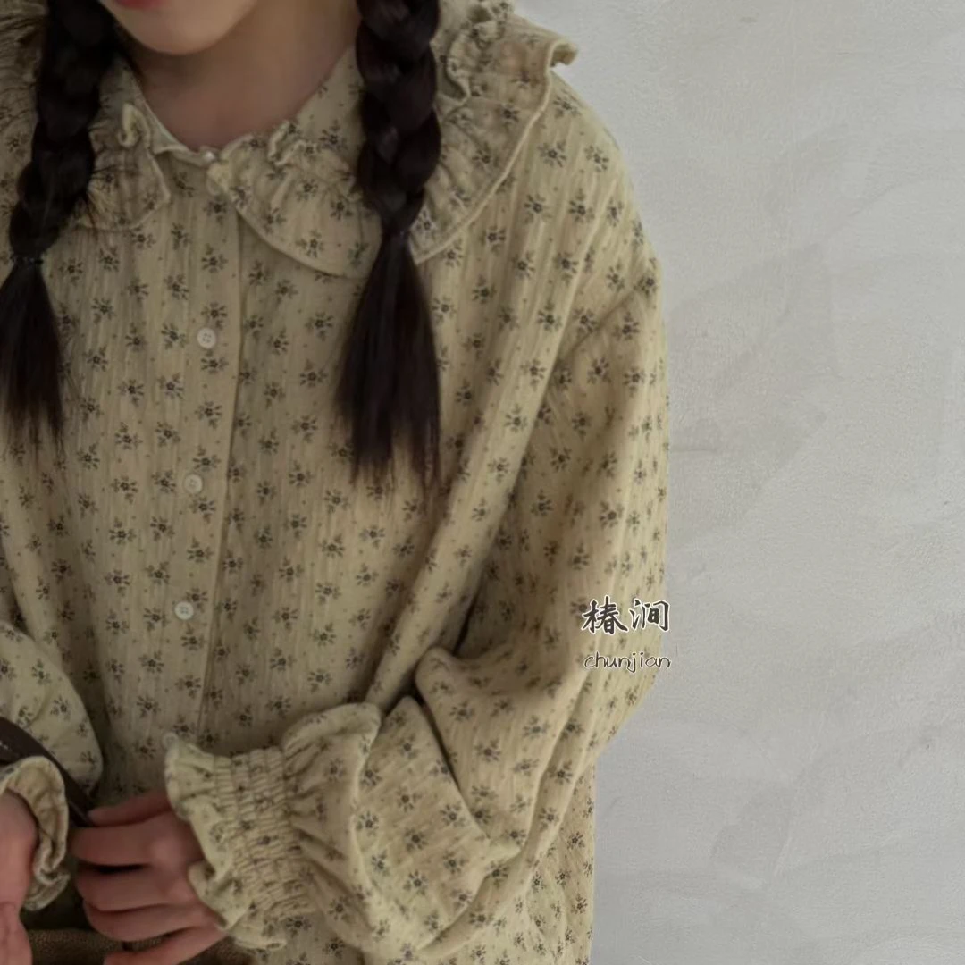 椿涧碎花棉纱娃娃领