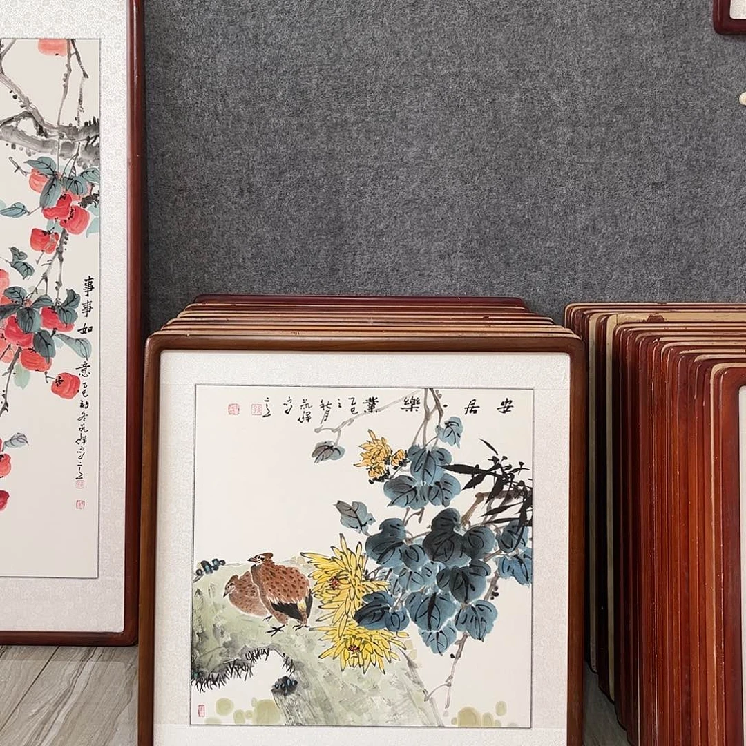 国画书画作品带框63×63