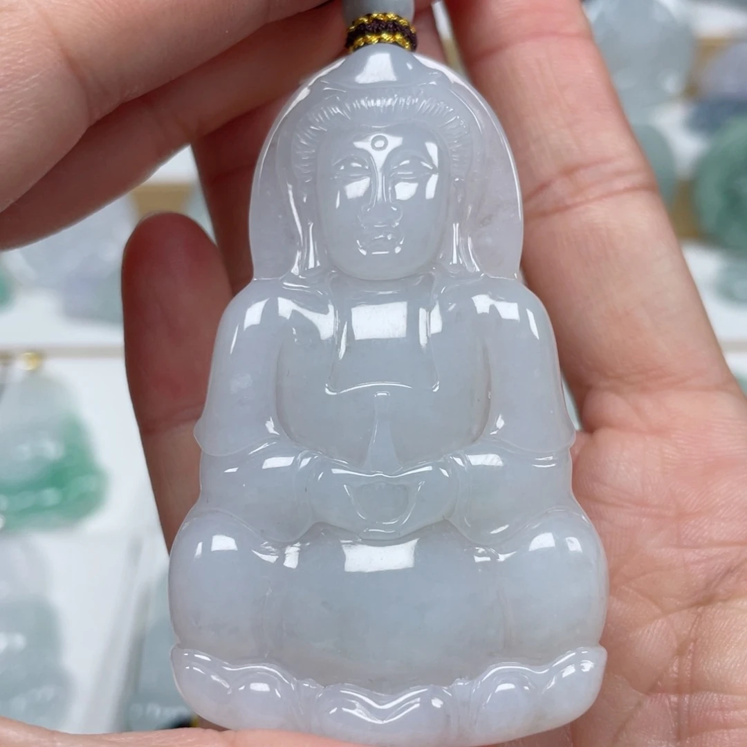 翡翠颈饰未镶嵌天然翡翠A货观音15号