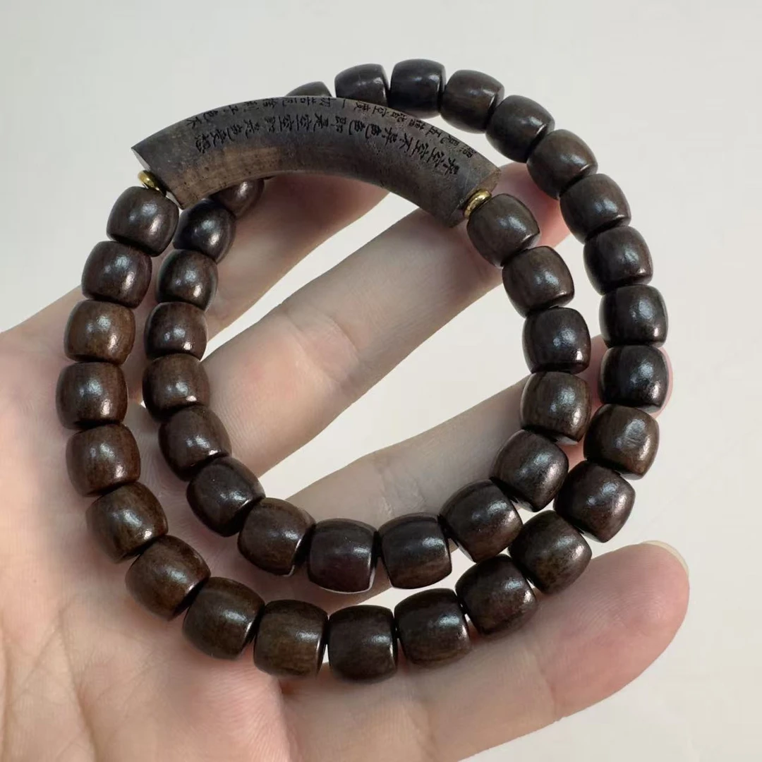 增香沉香木【心经双圈手串】无礼盒老料文玩手串双圈多样性发其一