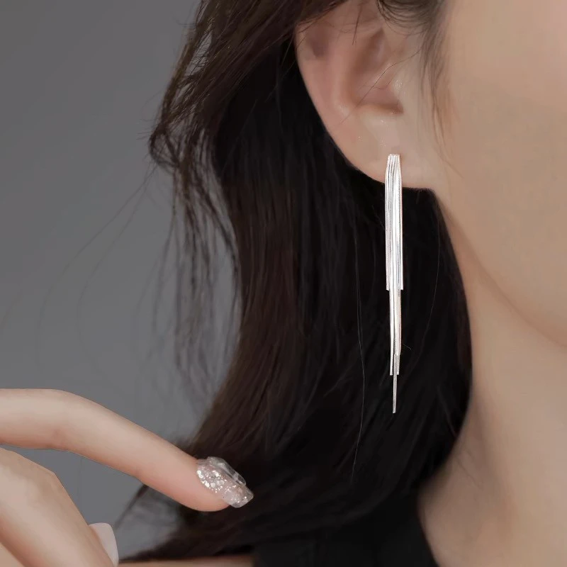 铜合金耳饰 30【软香玉】中式银色中长款流苏耳钉清冷高级感耳饰