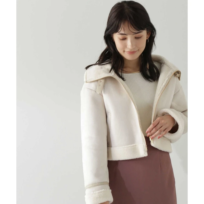 【DD外贸】 秋冬上新 M 时尚百搭短款皮毛一体夹克外套