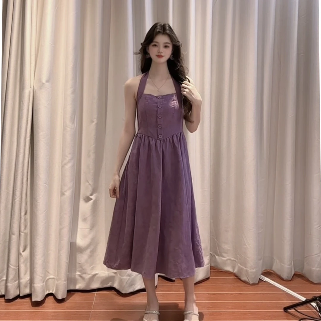 IEF/爱依服2025夏季新款法式性感纯欲小女人气质挂脖系带背心中裙