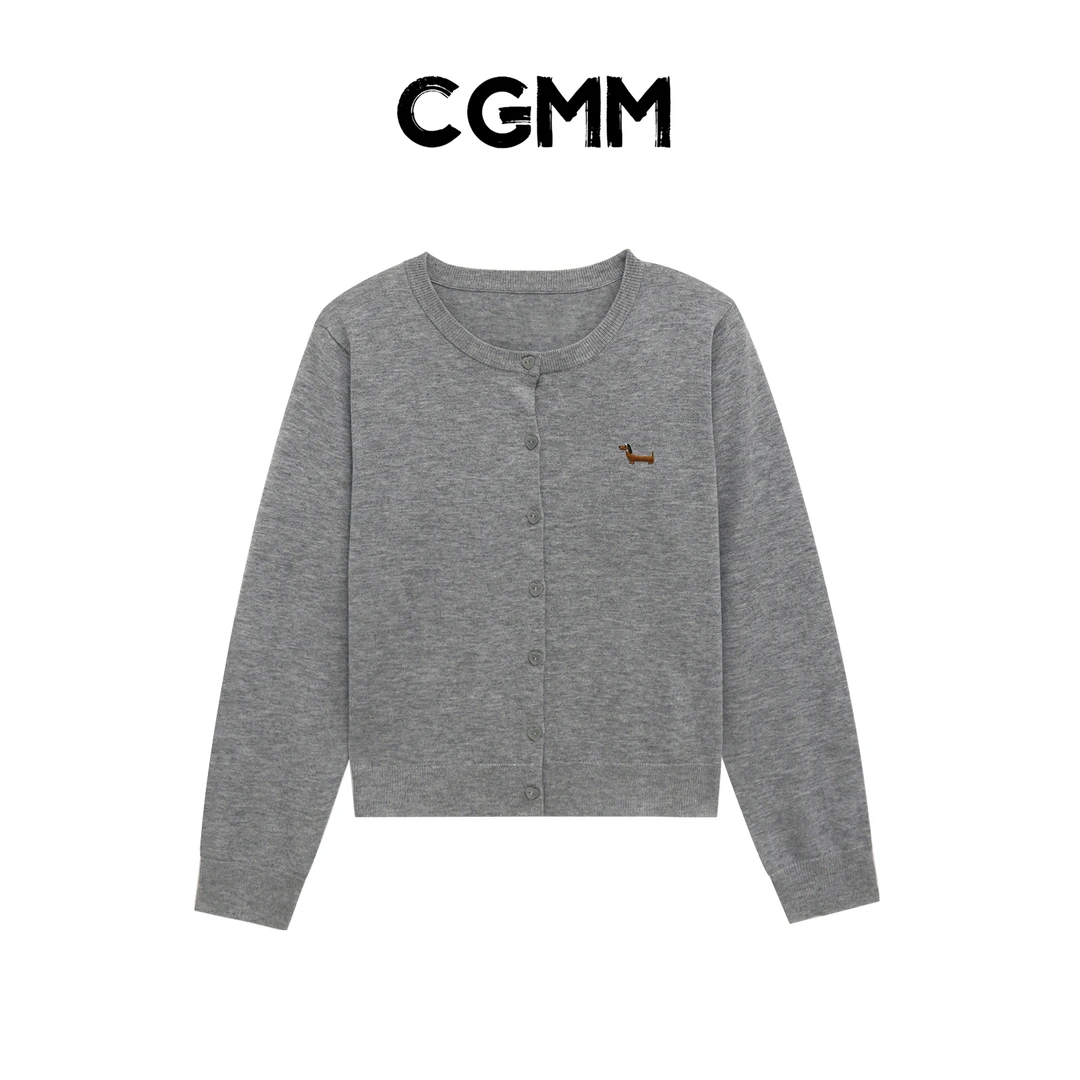 CGMM/橱柜密码新款百搭圆领显瘦精致腊肠狗刺绣开衫毛衣DSOMB5018