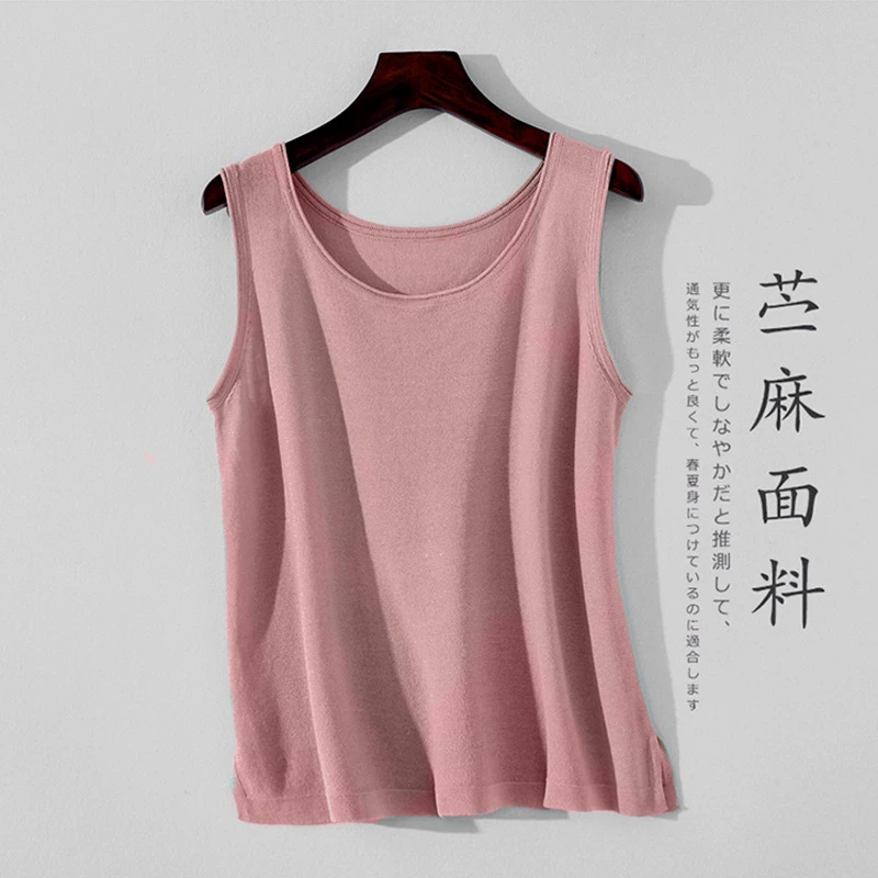 苎麻背心女外穿夏季百搭宽松大码显瘦内搭针织衫打底吊带上衣