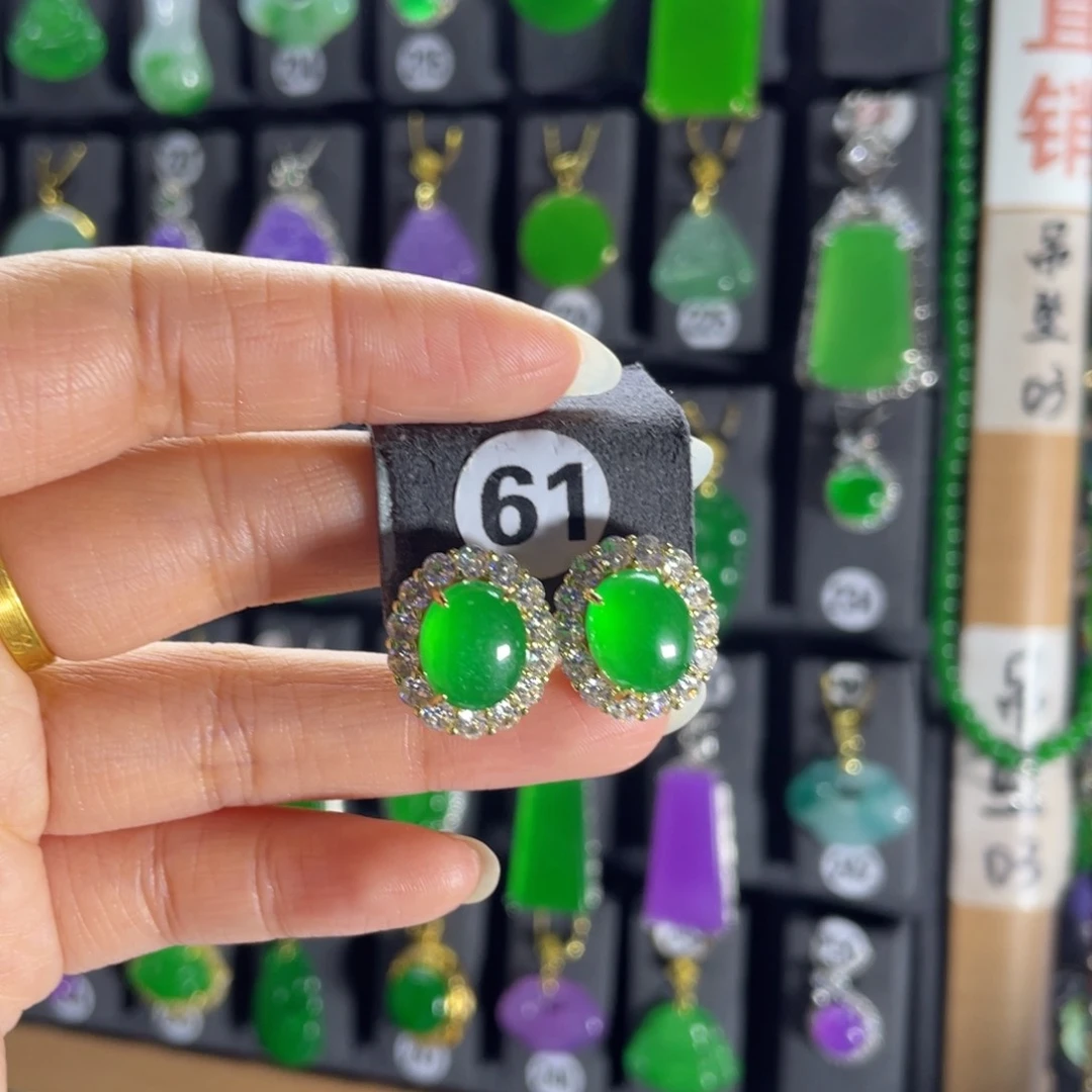 银S925镶嵌翡翠耳饰61