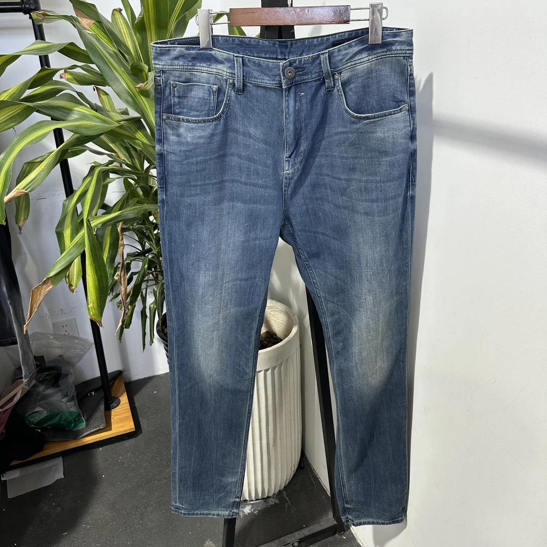 O-32 潮牌时尚水洗蓝色百搭直筒牛仔裤 U0014