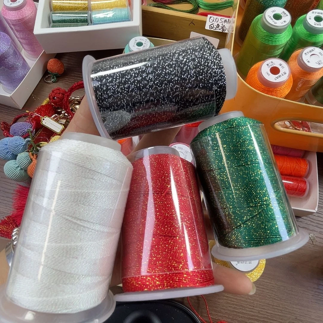 聚酯纤维9股50克星空黑银五光十色白红丝绒深绿