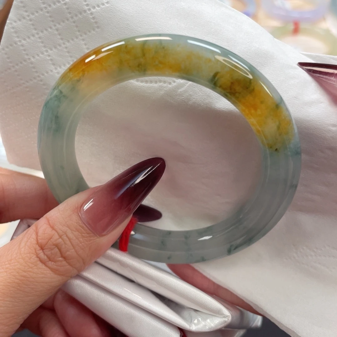 翡翠未镶嵌手镯25号53.6冰胶细腻特色镯