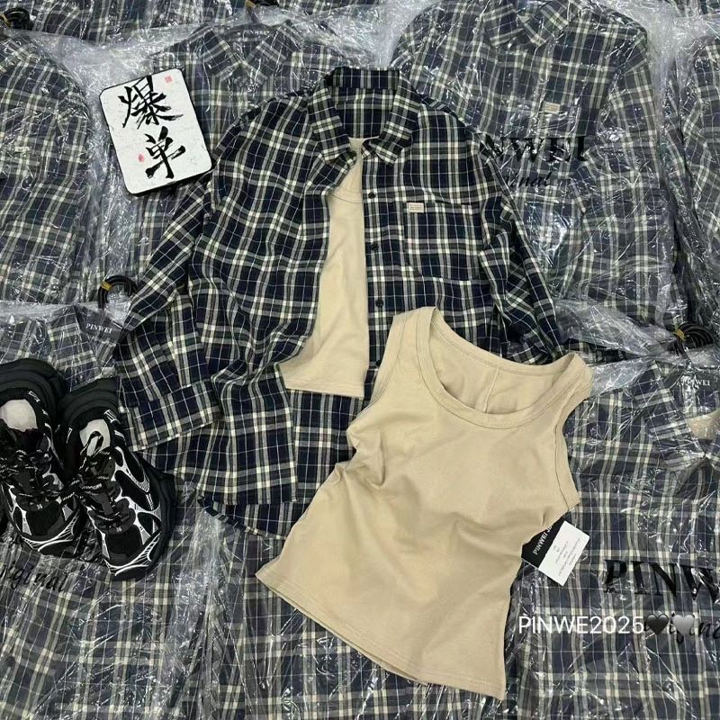 欧洲站2025夏季新款韩版宽松显瘦百搭格子衬衫女装禅意仙气飘飘