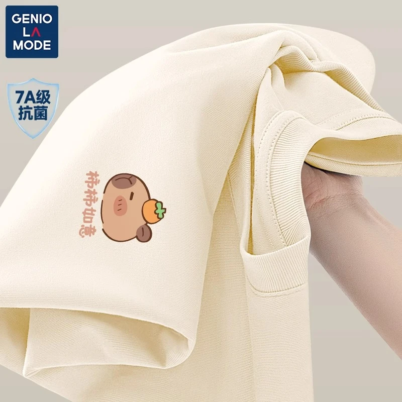 GENIOLAMODE学生卡皮巴拉短袖男t恤2025夏季7A抗菌日常休闲体恤潮
